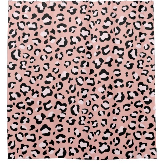 ヒョウ柄、ヒョウ柄の斑点、ピンクのヒョウ シャワーカーテン (正面)