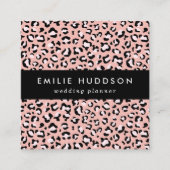ヒョウ柄、ヒョウ柄の斑点、ピンクのヒョウ スクエア名刺 (正面)