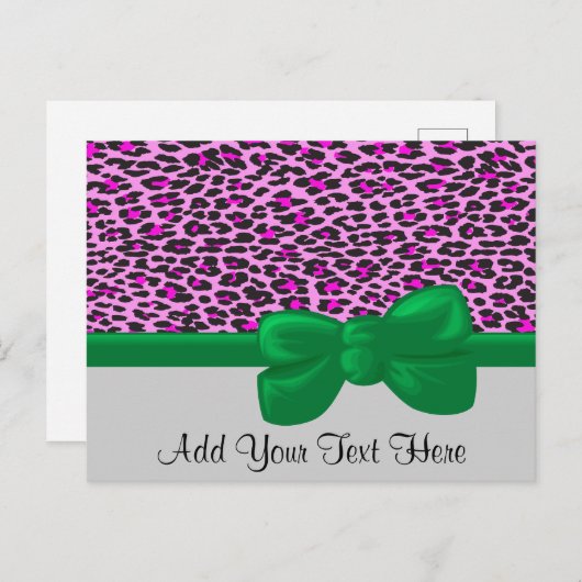 ヒョウ柄、ヒョウ柄の斑点、ピンクのヒョウ ポストカード (正面/裏面)