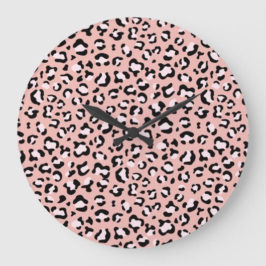 ヒョウ柄、ヒョウ柄の斑点、ピンクのヒョウ ラージ壁時計 (正面)