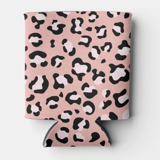 ヒョウ柄、ヒョウ柄の斑点、ピンクのヒョウ 缶クーラー (正面)