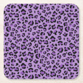 ヒョウ柄、ヒョウ柄の斑点、紫ヒョウ スクエアペーパーコースター (正面)