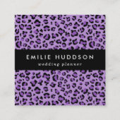 ヒョウ柄、ヒョウ柄の斑点、紫ヒョウ スクエア名刺 (正面)