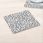 ヒョウ柄、ヒョウ柄、黒白 スクエアペーパーコースター (アングル)