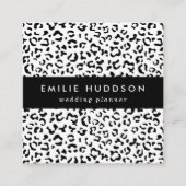 ヒョウ柄、ヒョウ柄、黒白 スクエア名刺 (正面)