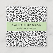 ヒョウ柄、ヒョウ柄、黒白 スクエア名刺 (正面)