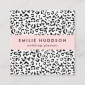 ヒョウ柄、ヒョウ柄、黒白 スクエア名刺 (正面)