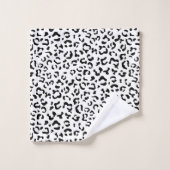 ヒョウ柄、ヒョウ柄、黒白 バスタオルセット (ウォッシュタオル)