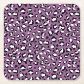 ヒョウ柄、ヒョウ模様、紫ヒョウ スクエアペーパーコースター (正面)