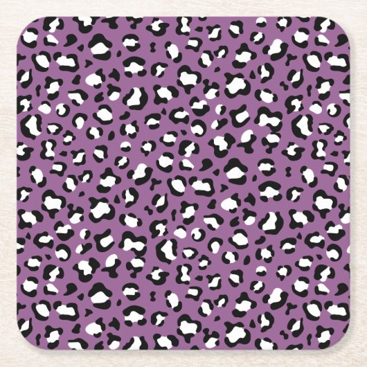 ヒョウ柄、ヒョウ模様、紫ヒョウ スクエアペーパーコースター (正面)