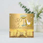 ヒョウ柄&ヒール50素晴らしい金ゴールド 招待状 (スタンド正面)
