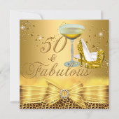 ヒョウ柄&ヒール50素晴らしい金ゴールド 招待状 (正面)