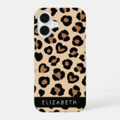 ヒョウ柄 ブラウン ハート 名前入り iPhone 16ケース (裏面)