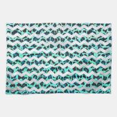 ヒョウ柄 ブラックとターコイズプリント キッチンタオル (横)