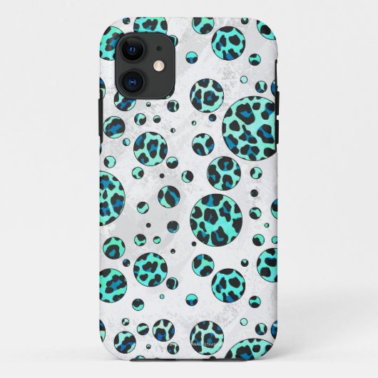 ヒョウ柄 ブラックとターコイズプリント Case-Mate iPhoneケース (裏面)