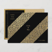 ヒョウ柄 & ブラックの結婚式・Save the Date 案内ポストカード (正面/裏面)