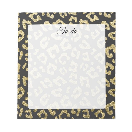 ヒョウ柄 ブラック ゴールド エレガント アニマル プリント パターン ノートパッド (正面)