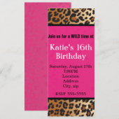 ヒョウ柄 ホットピンク パーティー招待状 招待状 (正面/裏面)