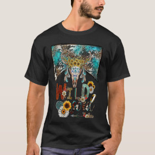 ヒョウ柄・ボヘミアン・牛のドクロ・ワイルドソウル・ヒッピーバイカー 西部劇C Tシャツ