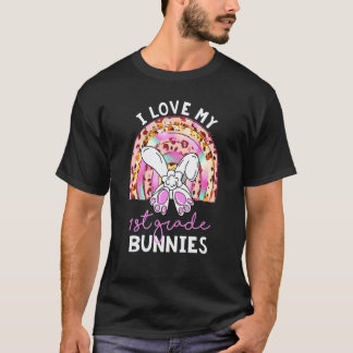 ヒョウ柄 レインボー 私は1年生のうさぎの先生が大好き Tシャツ