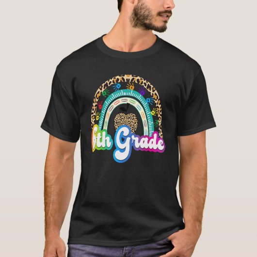 ヒョウ柄 レインボー 6年生 新学期・進級おめでとう ステッカー Tシャツ (正面)
