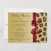 ヒョウ柄、レッドボウ赤ちゃんシャワー 招待状 (裏面)