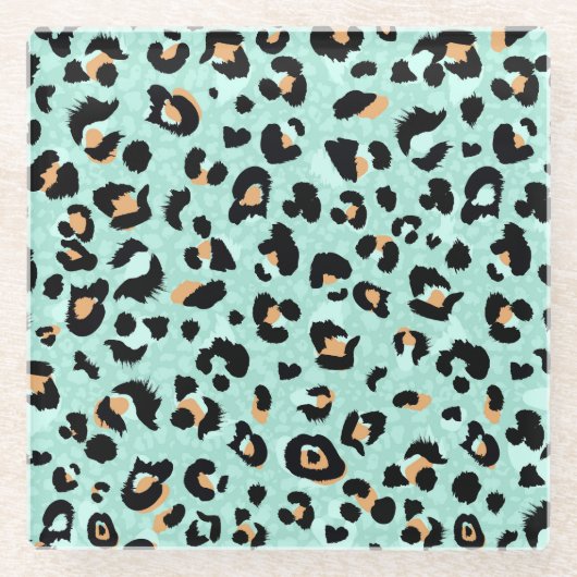 ヒョウ柄、動物柄 ガラスコースター (正面)