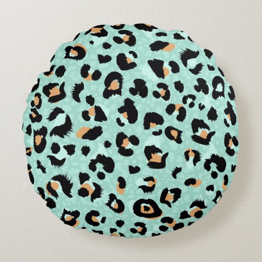 ヒョウ柄、動物柄 ラウンドクッション (正面)