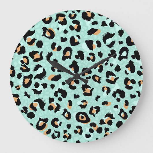 ヒョウ柄、動物柄 ラージ壁時計 (正面)