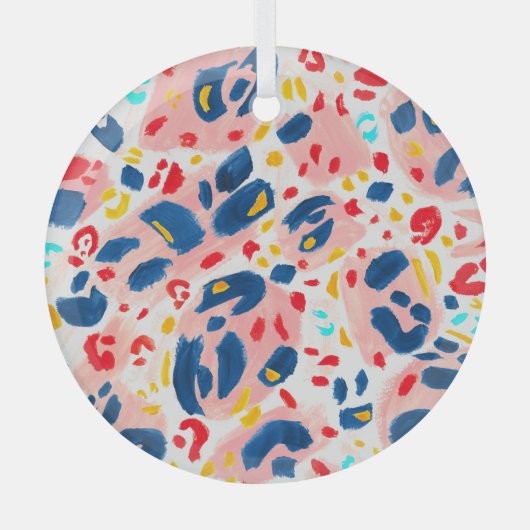 ヒョウ柄：手色彩の鮮やかの水色。 ガラスオーナメント (正面)