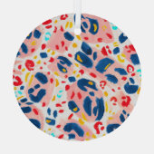 ヒョウ柄：手色彩の鮮やかの水色。 ガラスオーナメント (裏面)