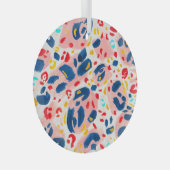 ヒョウ柄：手色彩の鮮やかの水色。 ガラスオーナメント (正面右)