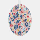 ヒョウ柄：手色彩の鮮やかの水色。 ガラスオーナメント (正面左)