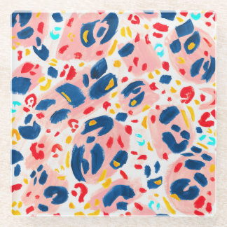 ヒョウ柄:手色彩の鮮やかの水色。 ガラスコースター