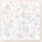 ヒョウ柄：手色彩の鮮やかの水色。 ガラスコースター (裏面)