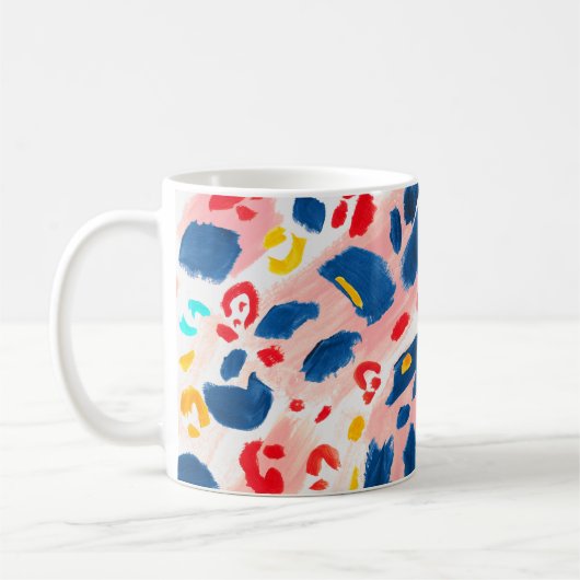 ヒョウ柄：手色彩の鮮やかの水色。 コーヒーマグカップ (左)