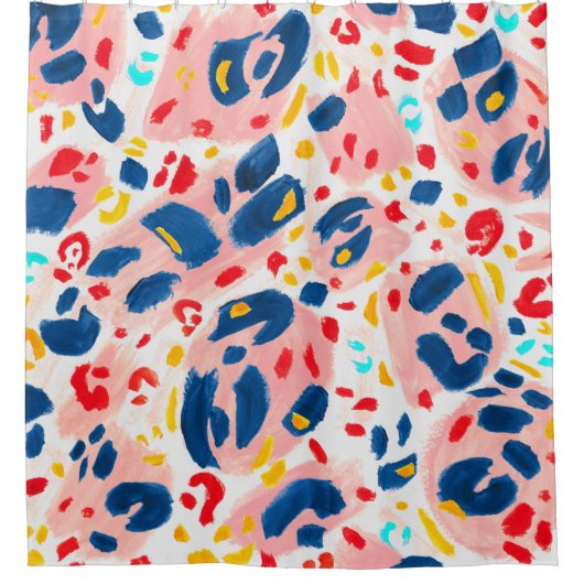 ヒョウ柄:手色彩の鮮やかの水色。 シャワーカーテン (正面)