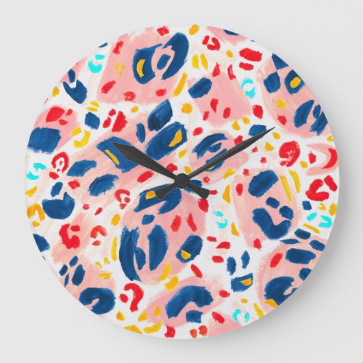 ヒョウ柄：手色彩の鮮やかの水色。 ラージ壁時計 (正面)