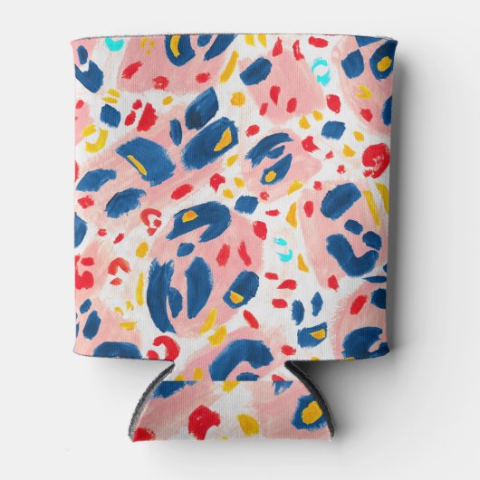 ヒョウ柄：手色彩の鮮やかの水色。 缶クーラー (正面)