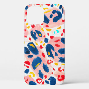 ヒョウ柄:手色彩の鮮やかの水色。 iPhone 12ケース