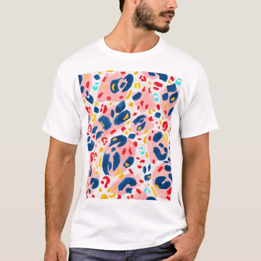 ヒョウ柄：手色彩の鮮やかの水色。 Tシャツ (正面)