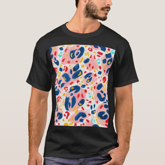 ヒョウ柄：手色彩の鮮やかの水色。 Tシャツ (正面)