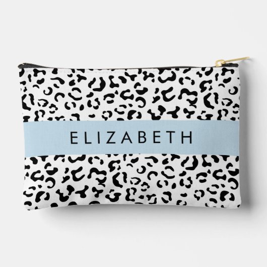 ヒョウ柄,斑点,白黒,あなたの名前 アクセサリーポーチ (裏面)