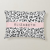 ヒョウ柄,斑点,白黒,あなたの名前 アクセントクッション (裏面)