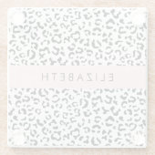 ヒョウ柄，斑点，白黒，あなたの名前 ガラスコースター (裏面)