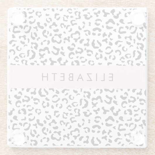 ヒョウ柄,斑点,白黒,あなたの名前 ガラスコースター (裏面)