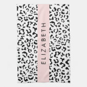 ヒョウ柄，斑点，白黒，あなたの名前 キッチンタオル (縦)