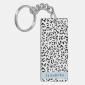 ヒョウ柄，斑点，白黒，あなたの名前 キーホルダー (正面左)