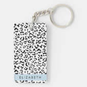 ヒョウ柄，斑点，白黒，あなたの名前 キーホルダー (裏面)