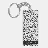 ヒョウ柄，斑点，白黒，あなたの名前 キーホルダー (正面左)
